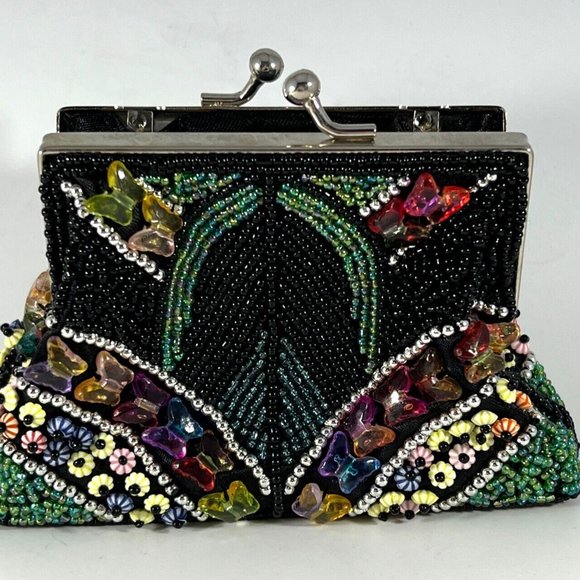 Vintage Beaded Bags Womens Butterfly Beaded Purse Clutch Metal